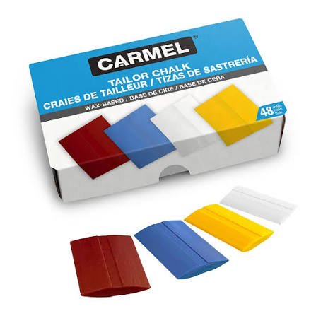 Caja de 48 tizas de cera Carmel para sastre en colores blanco, amarillo, azul y rojo