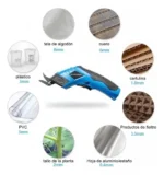Tijera eléctrica recargable con doble cuchilla, ideal para trabajos de corte rápidos y precisos.